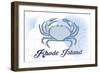 Rhode Island - Crab - Blue - Coastal Icon-Lantern Press-Framed Art Print