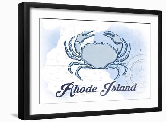 Rhode Island - Crab - Blue - Coastal Icon-Lantern Press-Framed Art Print