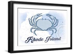 Rhode Island - Crab - Blue - Coastal Icon-Lantern Press-Framed Art Print