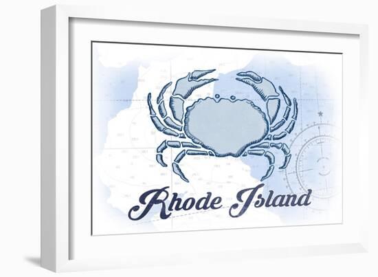 Rhode Island - Crab - Blue - Coastal Icon-Lantern Press-Framed Art Print