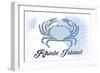 Rhode Island - Crab - Blue - Coastal Icon-Lantern Press-Framed Art Print