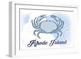 Rhode Island - Crab - Blue - Coastal Icon-Lantern Press-Framed Art Print