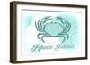 Rhode Island - Crab - Teal - Coastal Icon-Lantern Press-Framed Art Print