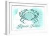 Rhode Island - Crab - Teal - Coastal Icon-Lantern Press-Framed Art Print