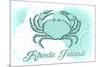 Rhode Island - Crab - Teal - Coastal Icon-Lantern Press-Mounted Premium Giclee Print