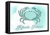 Rhode Island - Crab - Teal - Coastal Icon-Lantern Press-Framed Stretched Canvas