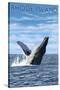 Rhode Island, Humpback Whale-Lantern Press-Stretched Canvas