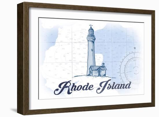 Rhode Island - Lighthouse - Blue - Coastal Icon-Lantern Press-Framed Art Print