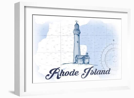 Rhode Island - Lighthouse - Blue - Coastal Icon-Lantern Press-Framed Art Print