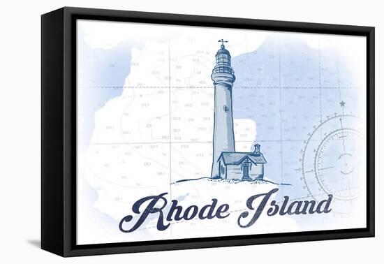 Rhode Island - Lighthouse - Blue - Coastal Icon-Lantern Press-Framed Stretched Canvas