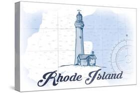 Rhode Island - Lighthouse - Blue - Coastal Icon-Lantern Press-Stretched Canvas