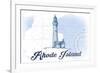 Rhode Island - Lighthouse - Blue - Coastal Icon-Lantern Press-Framed Art Print