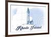 Rhode Island - Lighthouse - Blue - Coastal Icon-Lantern Press-Framed Art Print