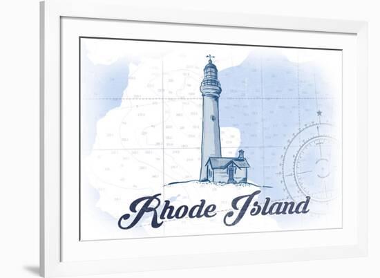 Rhode Island - Lighthouse - Blue - Coastal Icon-Lantern Press-Framed Premium Giclee Print