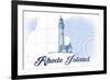 Rhode Island - Lighthouse - Blue - Coastal Icon-Lantern Press-Framed Premium Giclee Print