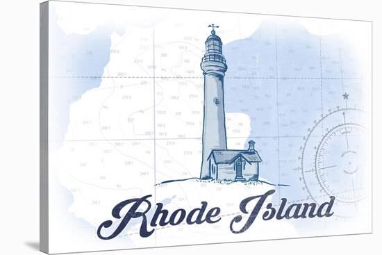 Rhode Island - Lighthouse - Blue - Coastal Icon-Lantern Press-Stretched Canvas