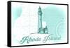 Rhode Island - Lighthouse - Teal - Coastal Icon-Lantern Press-Framed Stretched Canvas