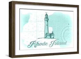 Rhode Island - Lighthouse - Teal - Coastal Icon-Lantern Press-Framed Art Print