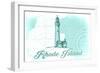Rhode Island - Lighthouse - Teal - Coastal Icon-Lantern Press-Framed Art Print