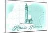 Rhode Island - Lighthouse - Teal - Coastal Icon-Lantern Press-Mounted Art Print