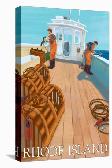 Rhode Island, Lobster Fishing Boat Scene-Lantern Press-Stretched Canvas