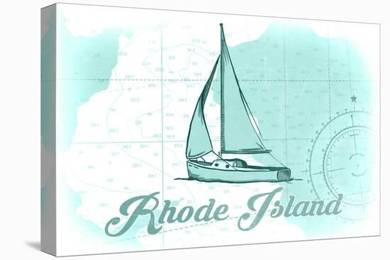 Rhode Island - Sailboat - Teal - Coastal Icon-Lantern Press-Stretched Canvas