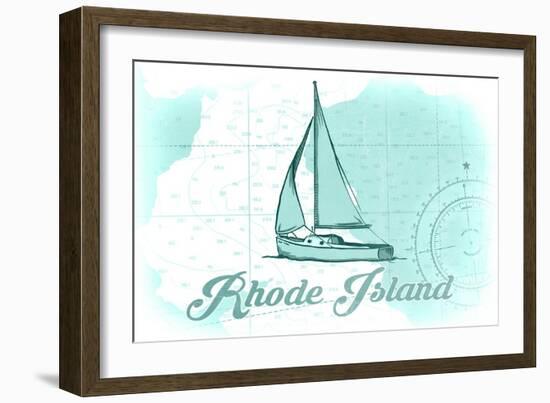 Rhode Island - Sailboat - Teal - Coastal Icon-Lantern Press-Framed Art Print