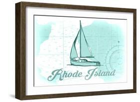 Rhode Island - Sailboat - Teal - Coastal Icon-Lantern Press-Framed Art Print