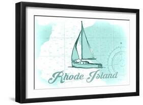 Rhode Island - Sailboat - Teal - Coastal Icon-Lantern Press-Framed Art Print