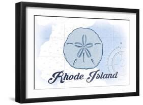 Rhode Island - Sand Dollar - Blue - Coastal Icon-Lantern Press-Framed Art Print