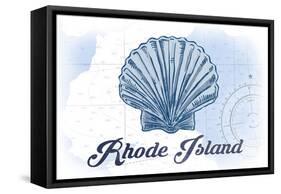 Rhode Island - Scallop Shell - Blue - Coastal Icon-Lantern Press-Framed Stretched Canvas
