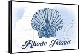 Rhode Island - Scallop Shell - Blue - Coastal Icon-Lantern Press-Framed Stretched Canvas