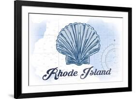 Rhode Island - Scallop Shell - Blue - Coastal Icon-Lantern Press-Framed Art Print