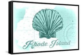 Rhode Island - Scallop Shell - Teal - Coastal Icon-Lantern Press-Framed Stretched Canvas
