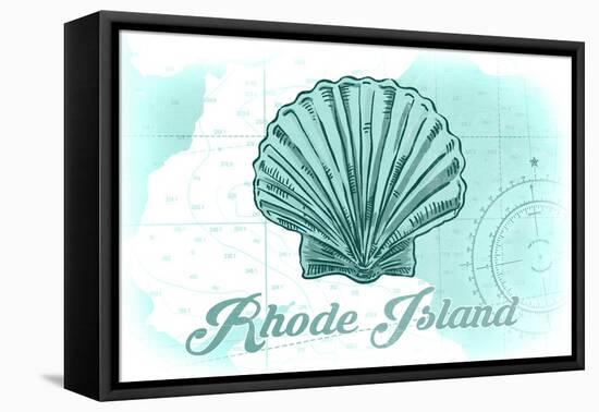 Rhode Island - Scallop Shell - Teal - Coastal Icon-Lantern Press-Framed Stretched Canvas