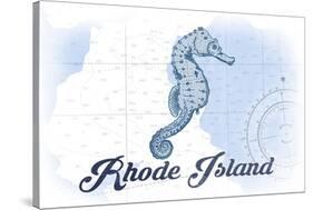 Rhode Island - Seahorse - Blue - Coastal Icon-Lantern Press-Stretched Canvas