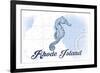 Rhode Island - Seahorse - Blue - Coastal Icon-Lantern Press-Framed Art Print