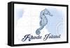 Rhode Island - Seahorse - Blue - Coastal Icon-Lantern Press-Framed Stretched Canvas