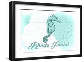 Rhode Island - Seahorse - Teal - Coastal Icon-Lantern Press-Framed Art Print