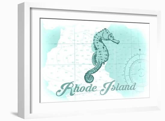 Rhode Island - Seahorse - Teal - Coastal Icon-Lantern Press-Framed Art Print
