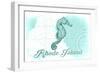 Rhode Island - Seahorse - Teal - Coastal Icon-Lantern Press-Framed Art Print