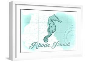 Rhode Island - Seahorse - Teal - Coastal Icon-Lantern Press-Framed Art Print