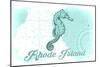 Rhode Island - Seahorse - Teal - Coastal Icon-Lantern Press-Mounted Art Print