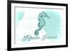 Rhode Island - Seahorse - Teal - Coastal Icon-Lantern Press-Framed Premium Giclee Print