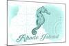 Rhode Island - Seahorse - Teal - Coastal Icon-Lantern Press-Mounted Art Print