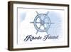 Rhode Island - Ship Wheel - Blue - Coastal Icon-Lantern Press-Framed Art Print