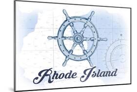 Rhode Island - Ship Wheel - Blue - Coastal Icon-Lantern Press-Mounted Art Print