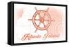 Rhode Island - Ship Wheel - Coral - Coastal Icon-Lantern Press-Framed Stretched Canvas