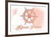 Rhode Island - Ship Wheel - Coral - Coastal Icon-Lantern Press-Framed Art Print