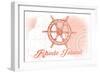 Rhode Island - Ship Wheel - Coral - Coastal Icon-Lantern Press-Framed Art Print